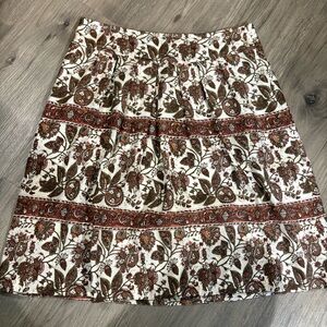Banana Republic 100% Silk Floral Paisley Skirt Sz 8 Bohemian Brown White Lined
